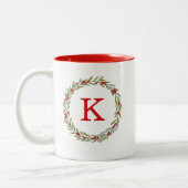 Monogram Watercolor Weihnachtsbrand Zweifarbige Tasse (Links)