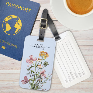 Monogram Watercolor Wildblume Bouquet #1 Gepäckanhänger