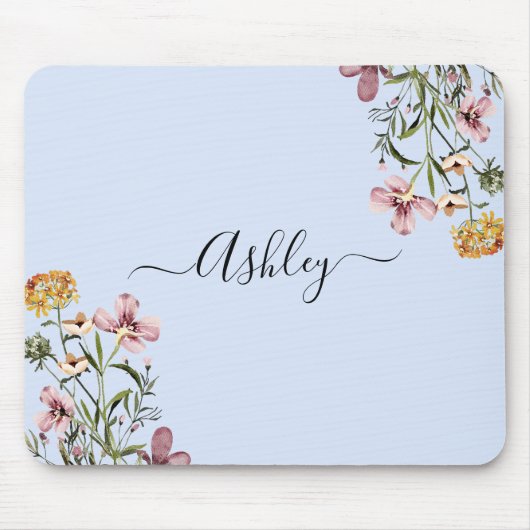 Monogram Watercolor Wildblume Bouquet #1 Mousepad (Vorne)