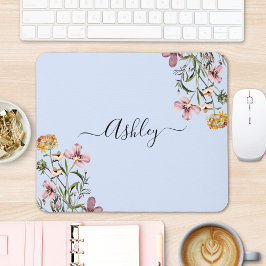 Monogram Watercolor Wildblume Bouquet #1 Mousepad