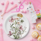 Monogram Watercolor Wildblume Bouquet #1 Pappteller (Party)