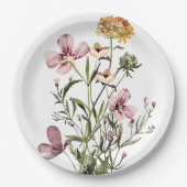 Monogram Watercolor Wildblume Bouquet #1 Pappteller (Vorderseite)