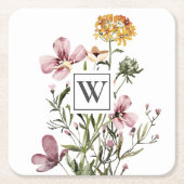 Monogram Watercolor Wildblume Bouquet #1 Rechteckiger Pappuntersetzer (Vorderseite)