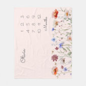 Monogram Watercolor Wildblume Meilenstein Baby Fleecedecke (Vorderseite)