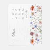 Monogram Watercolor Wildblume Meilenstein Baby Fleecedecke (Vorderseite)