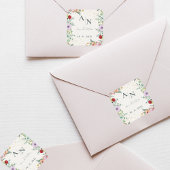 Monogram Watercolor Wildblumen Blumenhochzeit Quadratischer Aufkleber