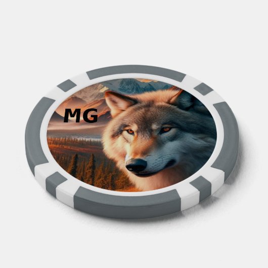 Monogram Watercolor Wolf Poker Chip (Einzeln)