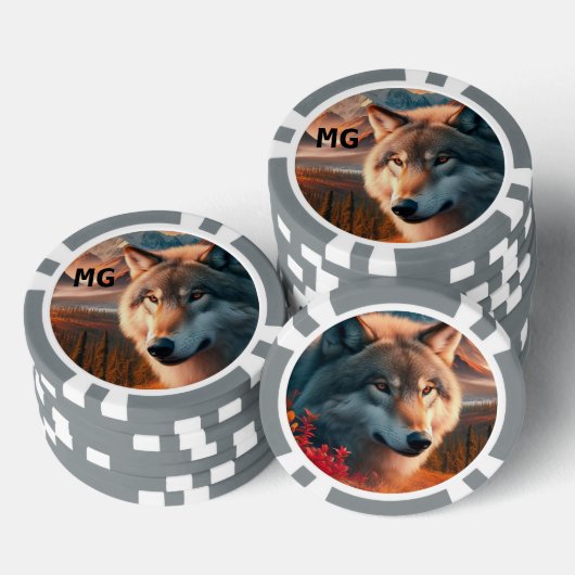 Monogram Watercolor Wolf Poker Chip (Stapel)
