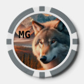 Monogram Watercolor Wolf Poker Chip (Vorderseite)