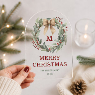 Monogram Watercolor Wreath Frohe Weihnachtskarte Acryleinladungen