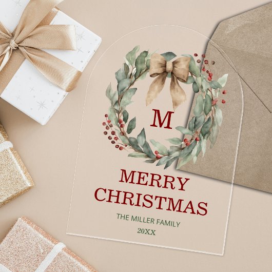 Monogram Watercolor Wreath Frohe Weihnachtskarte Acryleinladungen