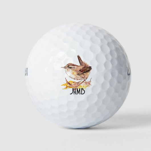Monogram Watercolor Wren Bird Nature, Wildlife Golfball (Vorderseite)