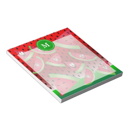 Monogram Watermelon Funny Faces Notizblock (angewinkelt)