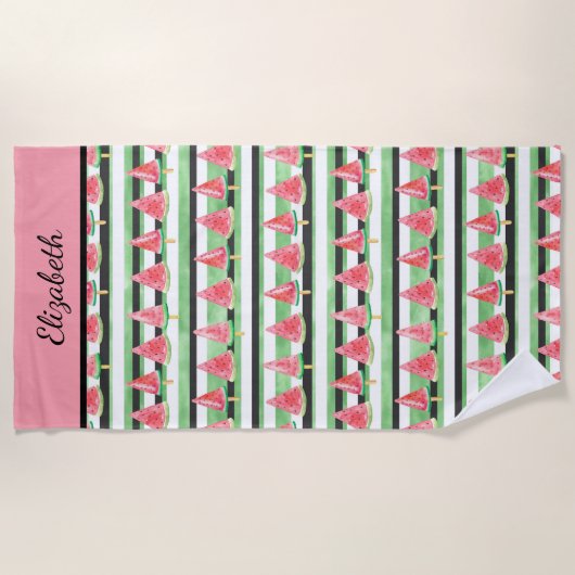 Monogram Watermelon Pink Green Black Strandtuch (Vorderseite)