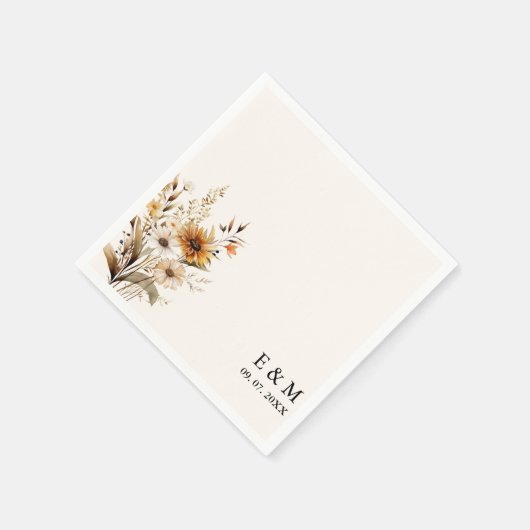 Monogram Weadow Wildblume Boho Floral wedding Serviette (Ecke)