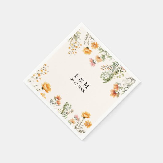 Monogram Weadow Wildblume Boho Floral wedding Serviette (Ecke)