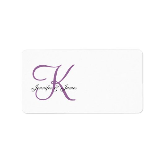 Monogram Wedding Address Labels Lila Adressaufkleber (Vorne)