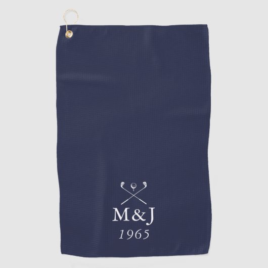 Monogram Wedding Anniversary Date Navy Blue Golfhandtuch (Vorderseite)