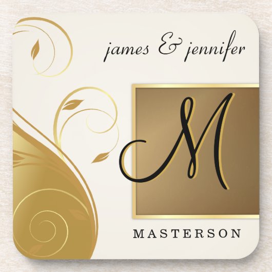 Monogram Wedding Anniversary Gift Cork Coaster Set Getränkeuntersetzer (Vorderseite)