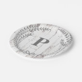 Monogram Wedding aus Weißholz Pappteller (Schrägansicht)