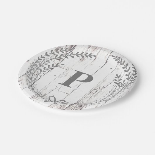 Monogram Wedding aus Weißholz Pappteller (Schrägansicht)