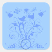 Monogram Wedding Birds Hearts Wirbel Powder Blue Quadratischer Aufkleber (Vorderseite)