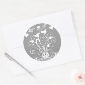 Monogram Wedding Birds Hearts Wirbel White Runder Aufkleber (Umschlag)