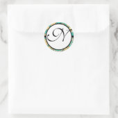 Monogram Wedding Blue Borders Runder Aufkleber (Tasche)