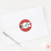 Monogram Wedding Blue Damask Runder Aufkleber (Umschlag)