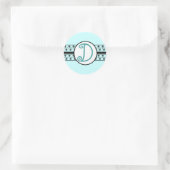 Monogram Wedding Borders Aqua Blue Runder Aufkleber (Tasche)