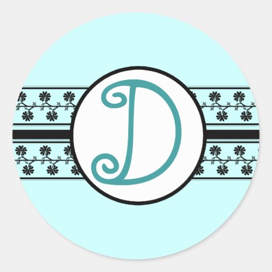 Monogram Wedding Borders Aqua Blue Runder Aufkleber (Vorderseite)