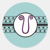 Monogram Wedding Borders Blue Runder Aufkleber (Vorderseite)