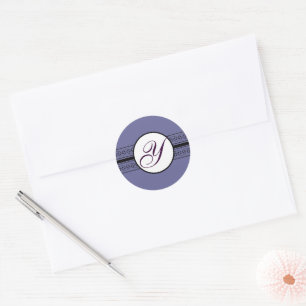 Monogram Wedding Borders Deep Periwinkle Runder Aufkleber