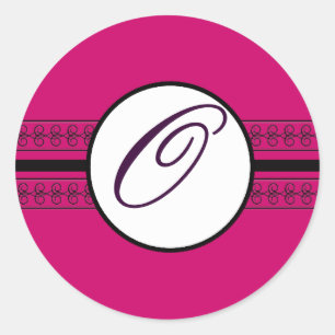 Monogram Wedding Borders Deep Rasberry Runder Aufkleber