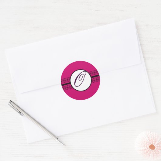 Monogram Wedding Borders Deep Rasberry Runder Aufkleber (Umschlag)