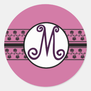 Monogram Wedding Borders Plum Runder Aufkleber