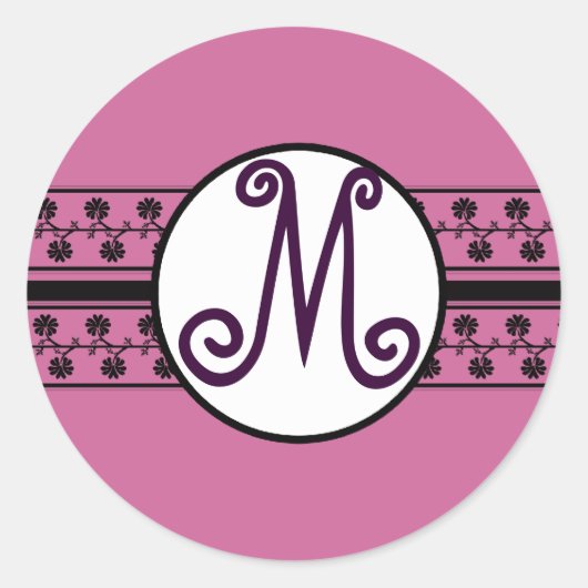 Monogram Wedding Borders Plum Runder Aufkleber (Vorderseite)