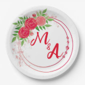 Monogram Wedding bridal reception red Pappteller (Vorderseite)