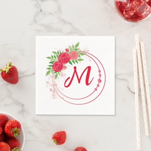 Monogram Wedding bridal reception red Serviette (Beispiel)