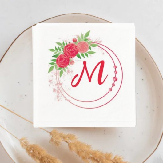 Monogram Wedding bridal reception red Serviette