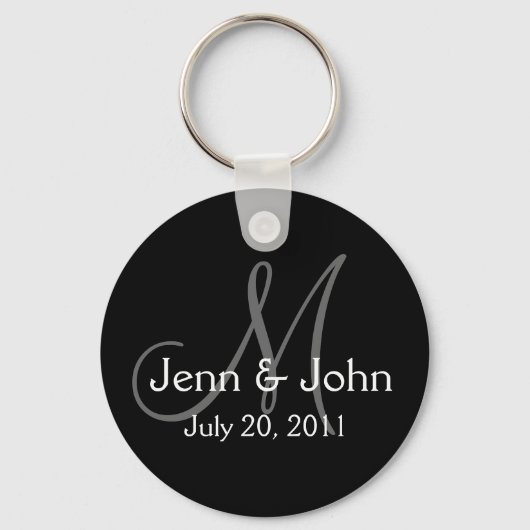 Monogram Wedding Bride Groom Date Black Key Chain Schlüsselanhänger (Vorderseite)