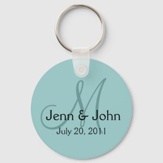 Monogram Wedding Bride Groom Date Blue Key Chain Schlüsselanhänger