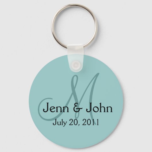 Monogram Wedding Bride Groom Date Blue Key Chain Schlüsselanhänger (Vorderseite)