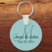 Monogram Wedding Bride Groom Date Blue Key Chain Schlüsselanhänger (Vorderseite)