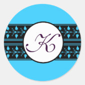 Monogram Wedding Bright Blue Borders Runder Aufkleber (Vorderseite)
