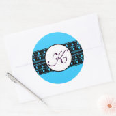 Monogram Wedding Bright Blue Borders Runder Aufkleber (Umschlag)
