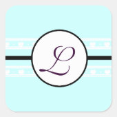 Monogram Wedding Brite Aqua Blue Borders Quadratischer Aufkleber (Vorderseite)