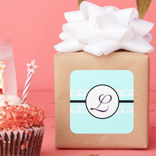 Monogram Wedding Brite Aqua Blue Borders Quadratischer Aufkleber (Party)