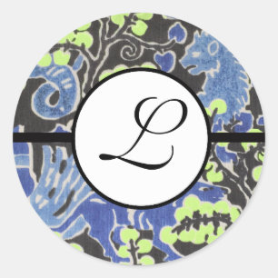 Monogram Wedding Brite Blue Borders Runder Aufkleber