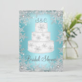 Monogram Wedding Cake Blue Brautparty Einladung (Stehend Vorderseite)